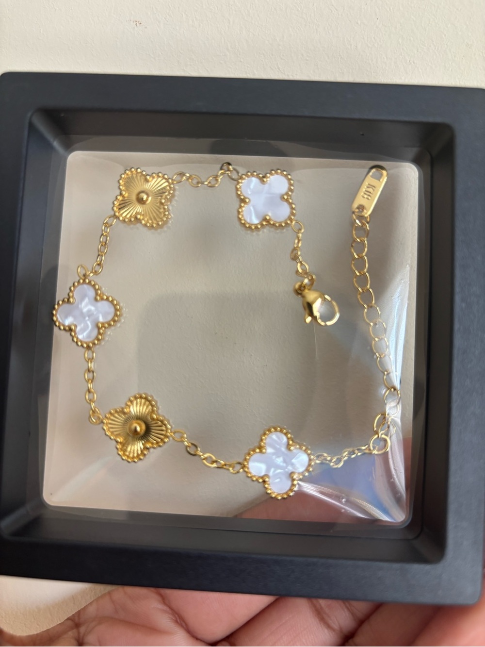 18K Gold Filled Stainless Steel Gold & White Clover Bracelet - Women's Jewelry